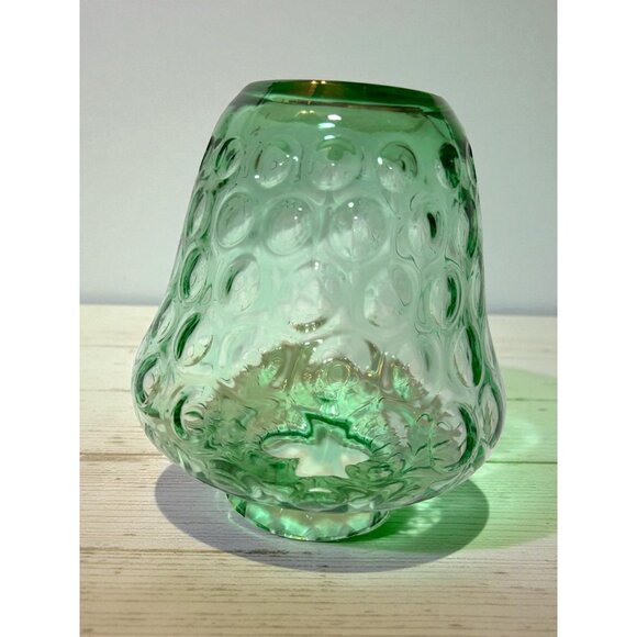 Green Glass Optic Glass Textured Vase - Handblown Art Glass Decorative Piece - Picture 4 of 8